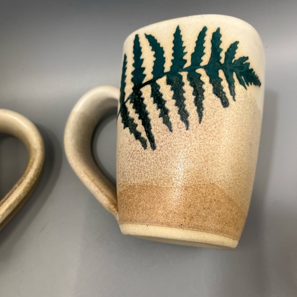 Set  of 4 Stegall Art Studio Pottery Fern Coffee or Tea Mugs Cabin Rustic tans - Picture 9 of 15